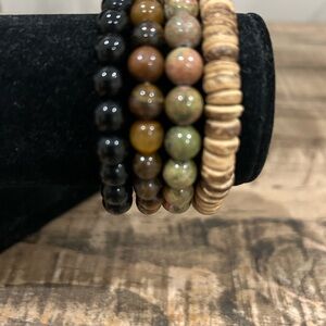 Natural Stone & Wood Bead Bracelet Set - Earth Tones